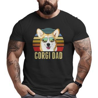 Corgi Dog Dad Vintage Retro Sunset Beach Vibe Fathers Day Big and Tall Men T-shirt | Mazezy