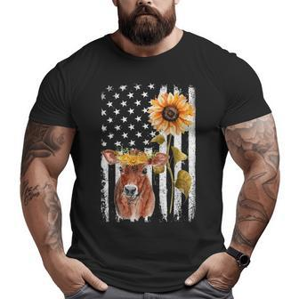 Cow Usa Flag Sunflower Cow Big and Tall Men T-shirt | Mazezy