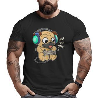 Cute Gaming Pug Pew Video Game Computer Player Big and Tall Men T-shirt | Mazezy