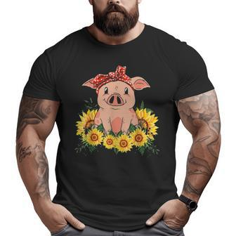 Cute Pig Bandana Sunflower Big and Tall Men T-shirt | Mazezy
