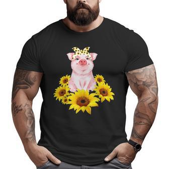 Cute Piggy With Sunflower Tiny Pig With Bandana Big and Tall Men T-shirt | Mazezy