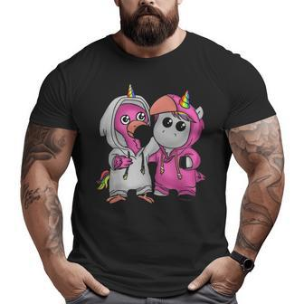 Cute Pink Flamingo Hugs Unicorn Big and Tall Men T-shirt | Mazezy