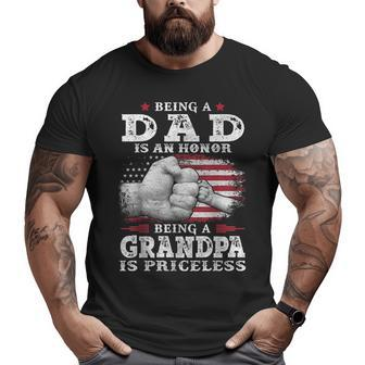 Being Dad Is An Honor Grandpa Is Priceless Flag First Pump Big and Tall Men T-shirt | Mazezy