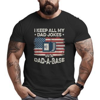 Dad Jokes I Keep In All A Dad-A-Base Vintage Fathers Day Men Big and Tall Men T-shirt | Mazezy