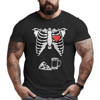 Dad Skeleton Halloween Beer Pizza Pregnancy Couple Men Big and Tall Men T-shirt | Mazezy