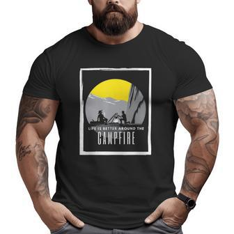 Dad And Son Outdoor Campfire On Mountain Summertime Big and Tall Men T-shirt | Mazezy