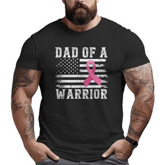 Dad Of Warrior Breast Cancer Usa Flag Pink Ribbon Vintage Big and Tall Men T-shirt | Mazezy