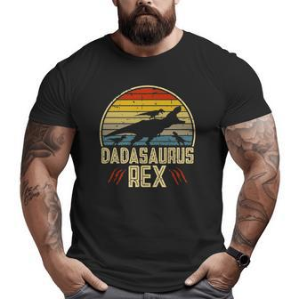 Dadasaurus Rex Vintage Retro Sunset For Dad Of 3 Ver2 Big and Tall Men T-shirt | Mazezy