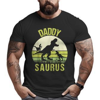Daddy Dinosaur Daddysaurus 2 Two Kids Fathers Day Big and Tall Men T-shirt | Mazezy