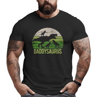Daddy Dinosaur Daddysaurus 3 Three Kids Dad Christmas Big and Tall Men T-shirt | Mazezy