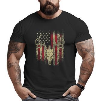 Deer Hunters Deer Skull On American Flag Big and Tall Men T-shirt | Mazezy