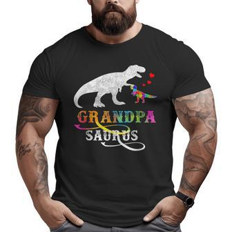 Dinosaur Grandpa Saurus Grandpasaurus Autism Awareness Big and Tall Men T-shirt | Mazezy