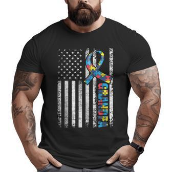 Distressed Autism Grandpa American Flag Family Matching Big and Tall Men T-shirt | Mazezy