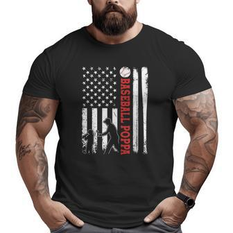 Distressed Usa American Flag Baseball Poppa Father's Day Big and Tall Men T-shirt | Mazezy