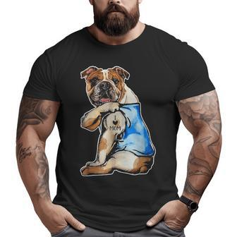 English Bulldog I Love Mom Tattoo Apparel Dog Mom Big and Tall Men T-shirt | Mazezy