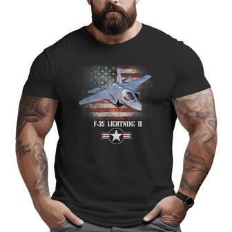 F35 Lightning Ii Combat Air Force Veteran Usa Flag Big and Tall Men T-shirt | Mazezy