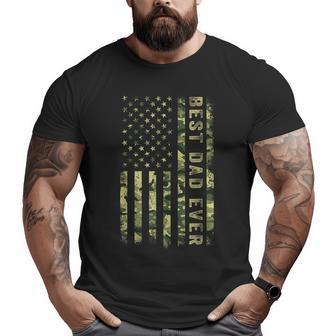 Fathers Day Best Dad Ever With Us American Flag Dad Big and Tall Men T-shirt | Mazezy