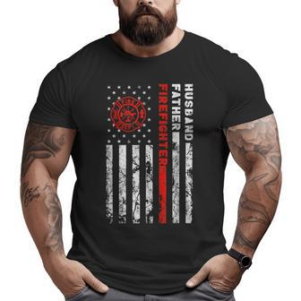 Firefighter Husband Father Fireman Fathers Day For Dad Big and Tall Men T-shirt | Mazezy