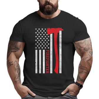 Fireman Red Line Firefighter Usa Pride Flag Father Idea Big and Tall Men T-shirt | Mazezy