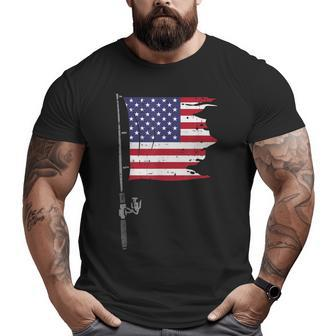Fishing Rod American Flag Fish 4Th Of July Patriot Men Dad Big and Tall Men T-shirt | Mazezy