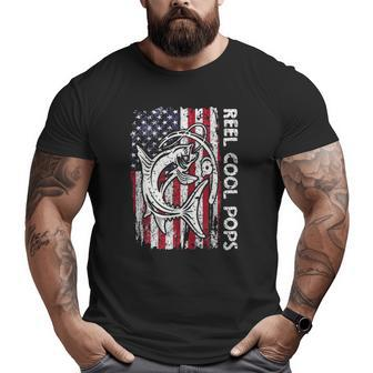 Fishing Grandpa Vintage American Flag Reel Cool Pops Big and Tall Men T-shirt | Mazezy
