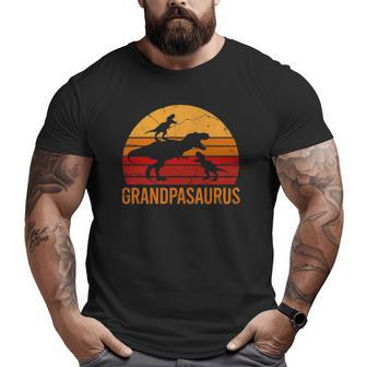 Grandpa Dinosaur Daddy 2 Two Kids Grandpasaurus Big and Tall Men T-shirt | Mazezy