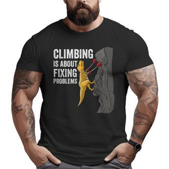 Rock Climbing T Rex Mountain Dinosaur Big and Tall Men T-shirt | Mazezy