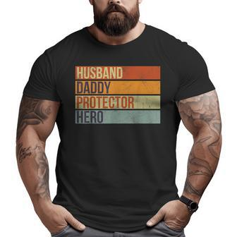 Vintage Husband Daddy Protector Hero Fathers Day Dad Big and Tall Men T-shirt | Mazezy