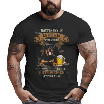 Happiness Is Old Man With Beer And A Rottweiler Sitting Near Big and Tall Men T-shirt | Mazezy