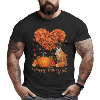 Happy Fall Y'all Boxer Dog Pumpkin Thanksgiving Big and Tall Men T-shirt | Mazezy