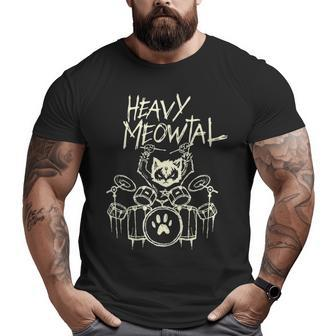 Heavy Metal Headbanger Drummer Cat Playing Drum Meowtal Big and Tall Men T-shirt | Mazezy