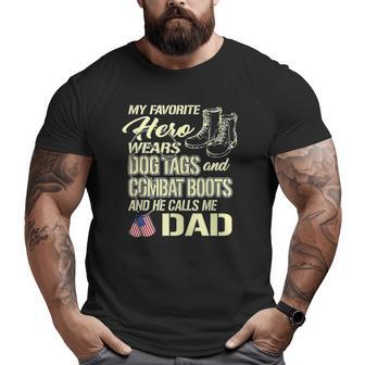 Hero Wears Dog Tags Combat Boots Proud Army Dad Father Big and Tall Men T-shirt | Mazezy