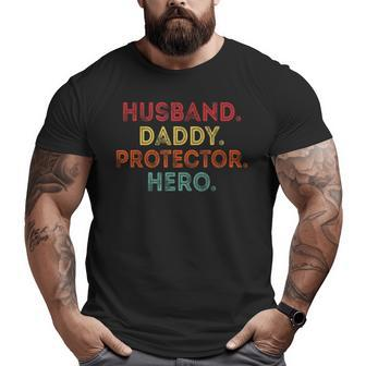 Husband Daddy Protector Hero Dad Fathers Day Vintage Big and Tall Men T-shirt | Mazezy UK