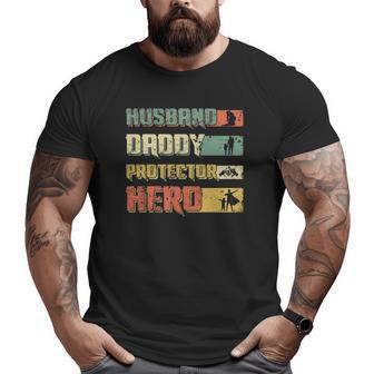 Husband Daddy Protector Hero Retro Vintage Father's Day Big and Tall Men T-shirt | Mazezy