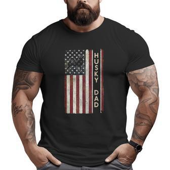 Husky Dad Dog American Flag Father's Day Men Big and Tall Men T-shirt | Mazezy