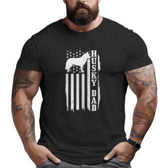 Husky Dad Vintage American Flag Patriotic Husky Dog Big and Tall Men T-shirt | Mazezy