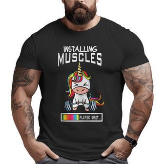 Installing Muscles Unicorn Bodybuilding Weightlifting Gym Big and Tall Men T-shirt | Mazezy