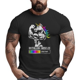 Installing Muscles Unicorn Rainbow Father's Day Dadacorn Big and Tall Men T-shirt | Mazezy