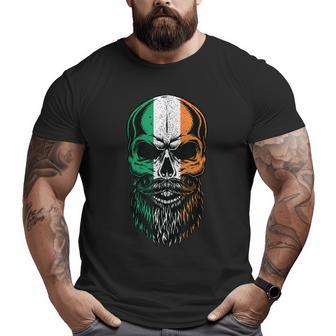Irish Flag Bearded Skull Head Saint Patricks Day Big and Tall Men T-shirt | Mazezy