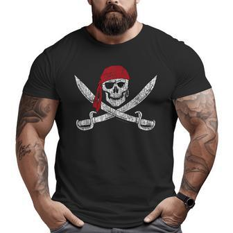 Jolly Roger Pirate Skull And Cutlasses Flag Distressed Big and Tall Men T-shirt | Mazezy