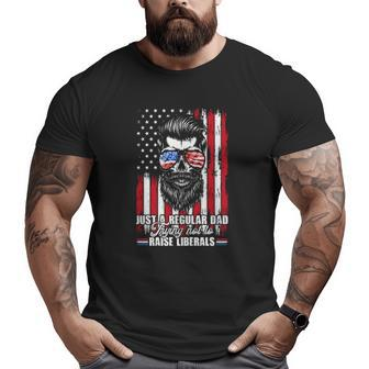 Just A Regular Dad Trying Not To Raise Liberals Beard Dad American Flag Sunglasses Big and Tall Men T-shirt | Mazezy
