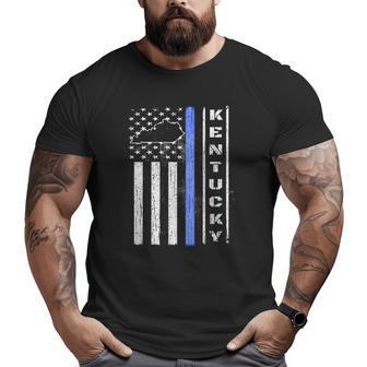 Kentucky Thin Blue Line Police Flag Cop Men Dad Big and Tall Men T-shirt | Mazezy