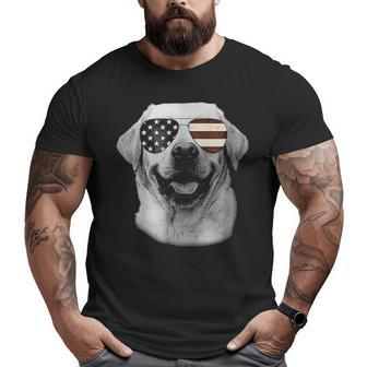 Labrador Dog With Usa Flag Sunglasses Big and Tall Men T-shirt | Mazezy