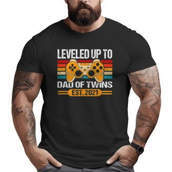 Leveled Up To Dad Of Twins Est 2021 Promoted Daddy Gamer Big and Tall Men T-shirt | Mazezy