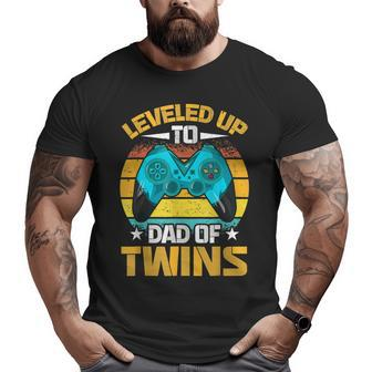 Leveled Up To Dad Of Twins Fathers Day Big and Tall Men T-shirt | Mazezy