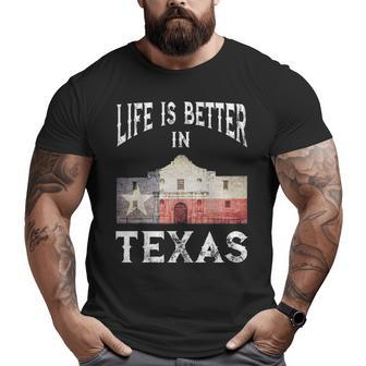 Life Is Better In Texas Vintage Flag Big and Tall Men T-shirt | Mazezy