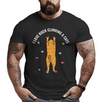 I Love Rock Climbing & Cats Cute Orange Kitty Feline Big and Tall Men T-shirt | Mazezy