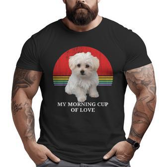 Maltese Puppies Lover Retro Sunset Pet Owner Love Gif Big and Tall Men T-shirt | Mazezy