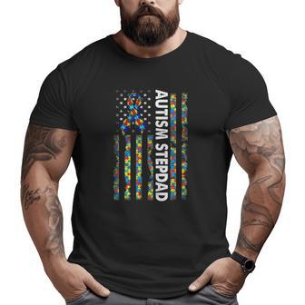 Men Autism Stepdad American Flag Father's Day Big and Tall Men T-shirt | Mazezy AU