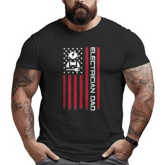 Mens 4Th Of July Us Flag Electrician Dad For Father's Day Big and Tall Men T-shirt | Mazezy